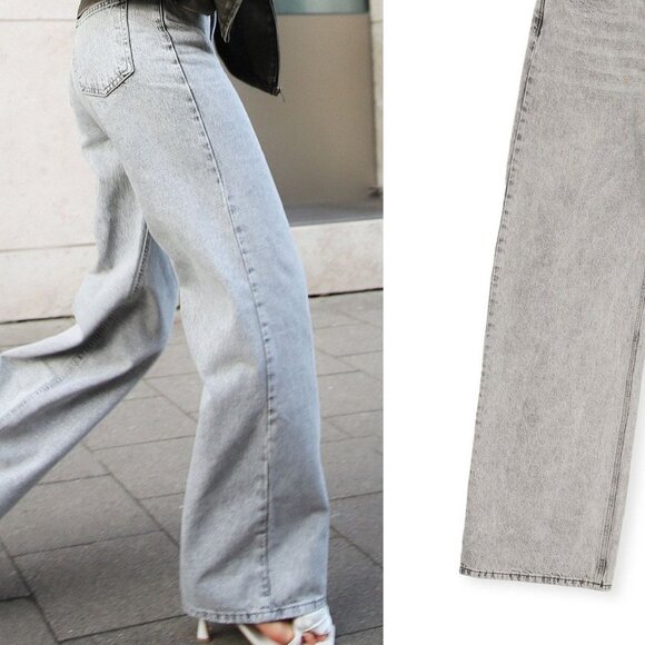 NA-KD Light Gray Wide High Waist Jeans EU Size - Picture 3 of 3